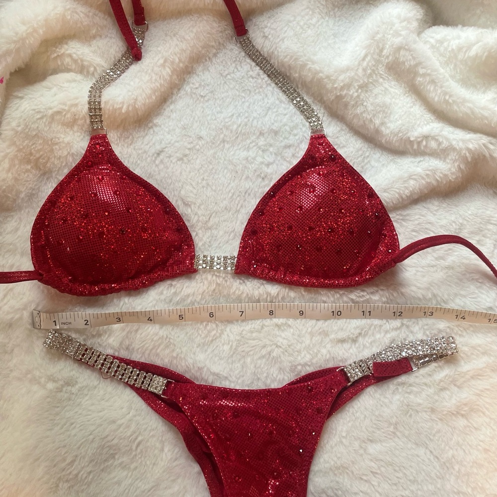 Red Sequin Bikini with Rhinestone Accents